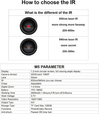 M5 Digital 1080P Day &amp; Night Vision Rifle Scope Hunting Monocular Camera με 850 ή 940nm IR (M5-50-IR940-GP)